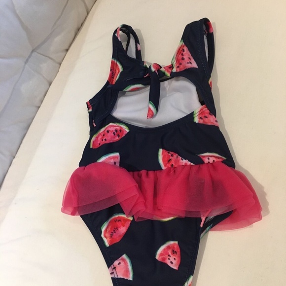 Snapper Rock Baby Girl Swimsuit Blue With Pink Watermelon Size 6-12 Months - Picture 3 of 5